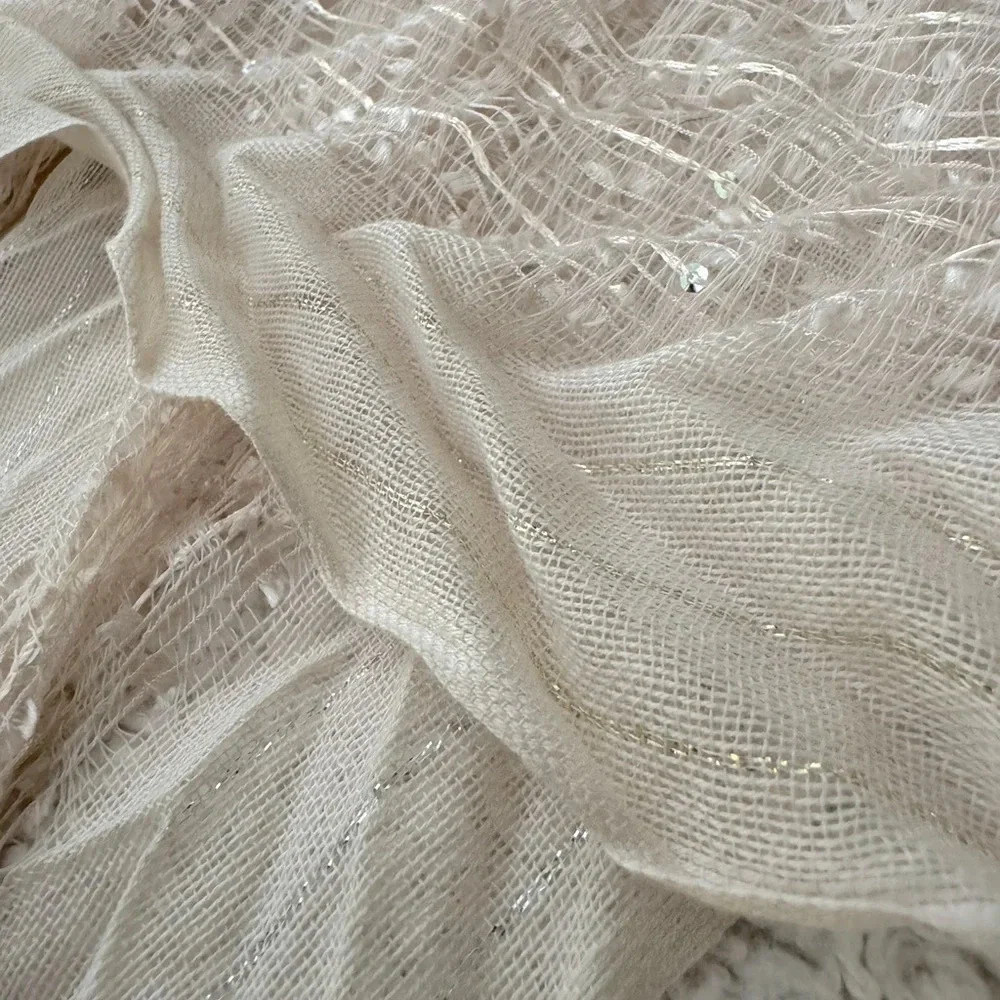 MixIt OS Infinity Loose Cowl Neck Looped Scarf Soft Rose Gold Ivory w/sequins.